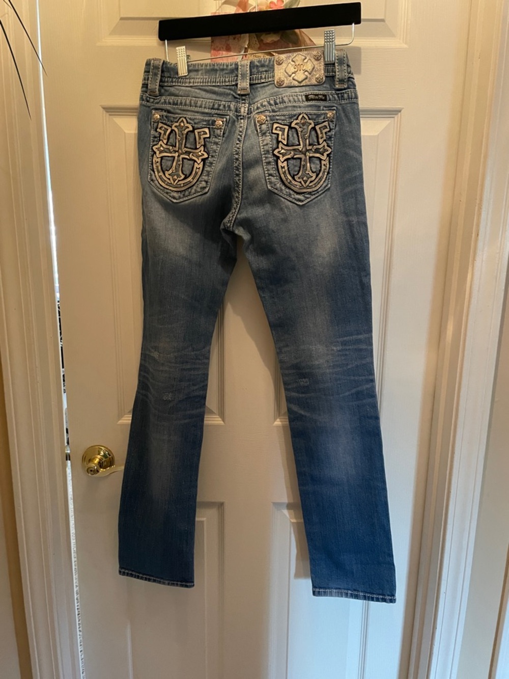 Miss Me Light Blue Denim Jeans with Embroidered Cross Pocket - Picture 6 of 10